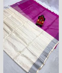 Half White and Pink color uppada pattu handloom saree with big border saree design -UPDP0011547