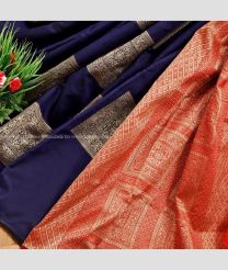 Navy Blue and Red color Lichi sarees with zari buta saree design -LICH0000044