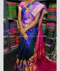 Navy Blue and Pink color uppada pattu handloom saree with all over nakshtra buties with pochampally border design -UPDP0020727