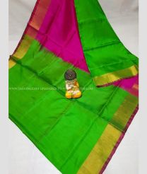 Parrot Green and Pink color uppada pattu handloom saree with all over plain with kaddi border design -UPDP0021047