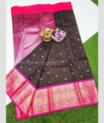 Magenta and Black color Chenderi silk handloom saree with all over checks and buties saree design -CNDP0012072