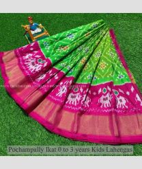 Parrot Green and Pink color Ikkat Lehengas with pochampalli ikkat design -IKPL0028604