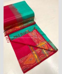 Blue Turquoise and Pink color Tripura Silk handloom saree with plain and thread woven lines with pochampally border design -TRPP0008032