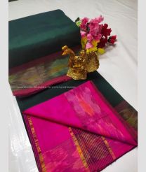 Dark Teal and Pink color Tripura Silk handloom saree with plain with pochampally border design -TRPP0008536