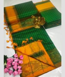 Green and Mango Yellow color Tripura Silk handloom saree with all over mahanati checks with pochampally border design -TRPP0008053
