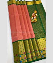 Pink and Green color kuppadam pattu handloom saree with kanchi border design -KUPP0097137