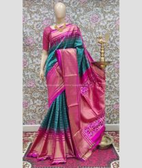 Teal and Pink color pochampally ikkat pure silk handloom saree with all over checks saree design -PIKP0016120