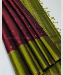 Maroon and Leafy Green color soft silk kanchipuram sarees with all over buties design -KASS0000988