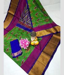 Green and Magenta color uppada pattu handloom saree with all over pochampally design -UPDP0021195