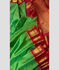 Green and Burgundy color gadwal pattu handloom saree with temple kuthu border design -GDWP0001764