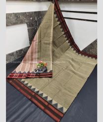 Sage and Chocolate color mangalagiri pattu handloom saree with temple border design -MAGP0026527