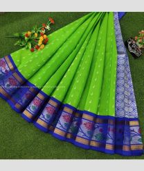 Parrot Green and Royal Blue color Chenderi silk handloom saree with all over buties with special pythony border design -CNDP0015951