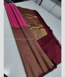 Pink and Maroon color kanchi pattu handloom saree with plain with 1g jari half brocade pattern border design -KANP0013063