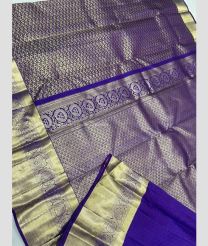 Navy Blue and Golden color kanchi pattu handloom saree with jari border design -KANP0013745