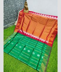 Dark Green and Red color Uppada Soft Silk handloom saree with all over buties design -UPSF0004155