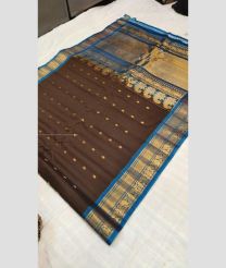 Chocolate and Blue Jay color gadwal sico handloom saree with all over buties design -GAWI0000600