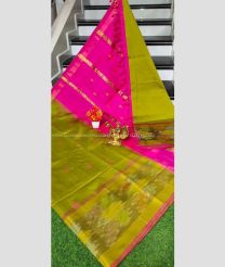 Olive and Pink color Tripura Silk handloom saree with all over nakshtra buties with big pochampally border design -TRPP0007976
