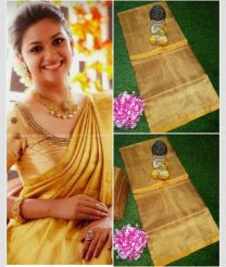 Golden and Yellow color Uppada Tissue handloom saree with plain design -UPPI0001757
