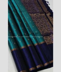 Blue Turquoise and Royal Blue color soft silk kanchipuram sarees with all over buttas design -KASS0001032