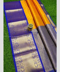 Orange and Blue color Chenderi silk handloom saree with all over buttas design -CNDP0016282