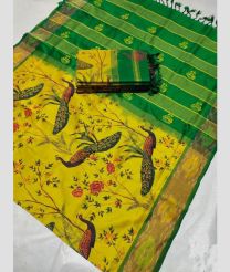 Yellow and Green color Tripura Silk handloom saree with kaddy border design -TRPP0008592