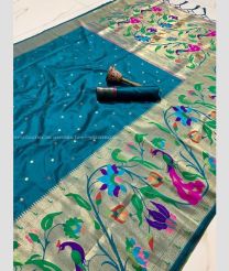 Blue Ivy color paithani sarees with pure zari peacock design and big border -PTNS0005183