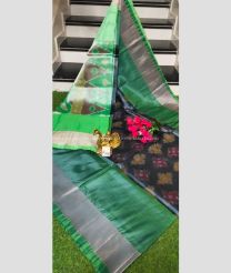 Green and Black color Uppada Soft Silk sarees with pochampally border design -UPSF0004167