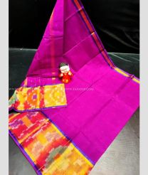 Neon Pink and Mustard Yellow color Uppada Cotton handloom saree with pain with pochampally border design -UPAT0004252