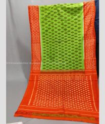 Parrot Green and Orange color pochampally Ikkat cotton handloom saree with pochampalli ikkat design -PIKT0000788