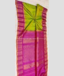 Leafy Green and Pink color gadwal pattu handloom saree with temple border saree design -GDWP0000455