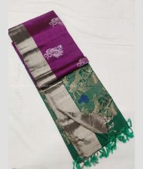 Magenta and Pine Green color soft silk kanchipuram sarees with all over buties design -KASS0001022
