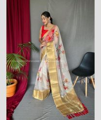 Cream and Gold color Organza sarees with pichwai print design -ORGS0001795