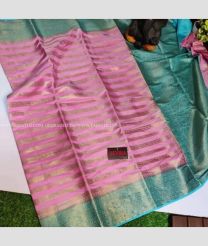 Pink and Medium Turquoise color Banarasi sarees with all over striped design woven with jacquard double border -BANS0007865