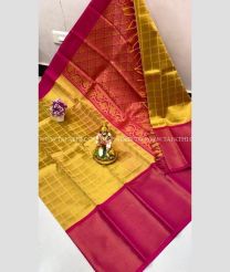 Golden Brown and Magenta color Chenderi silk handloom saree with all over kuppadam buties design -CNDP0015124