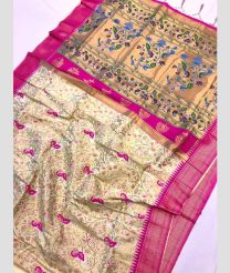 Cream and Pink color paithani sarees with unique pattern and also full anmol zari jal pattern design -PTNS0005166