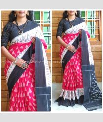 Pink White and Black color pochampally Ikkat cotton handloom saree with all over pochamally design -PIKT0000072