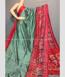 Pine Green and Red color pochampally ikkat pure silk handloom saree with special patola design saree -PIKP0016001