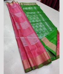 Peach and Green color soft silk kanchipuram sarees with zari border design -KASS0000415