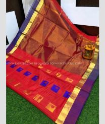 Red and Brown color Chenderi silk handloom saree with all over big buties saree design -CNDP0012130