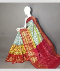 Cream and Deep Pink color pochampally ikkat pure silk handloom saree with kanchi border design -PIKP0037195