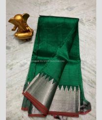 Pine Green and Chestnut color mangalagiri sico handloom saree with plain with 150 by 50 jari border design -MAGI0000204