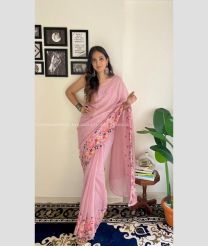 Dust Pink color silk sarees with plain with multi embroidery thread work design -SILK0017337