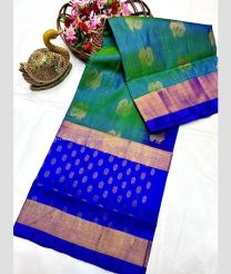 Pine Green and Royal Blue color uppada pattu sarees with all over nakshtra buttas design -UPDP0022082