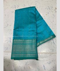 Blue Ivy color mangalagiri pattu handloom saree with all over jari line checks with silver big border design -MAGP0026261