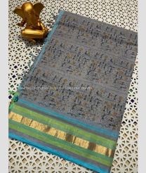 Green and Blue color mangalagiri pattu handloom saree with all over printed design -MAGP0026576