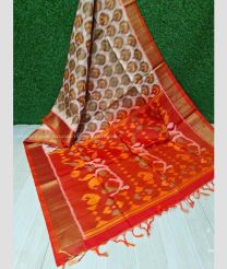 Cream and Orange color Ikkat sico handloom saree with all over ikkat design -IKSS0000354
