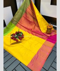 Yellow and Copper Red color Uppada Tissue handloom saree with plain with two sides pattu border design -UPPI0001726