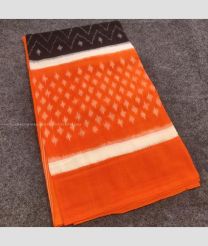 Black and Orange color pochampally Ikkat cotton handloom saree with pochampalli design -PIKT0000477