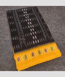 Black and Mango Yellow color pochampally Ikkat cotton handloom saree with pochampalli design -PIKT0000466