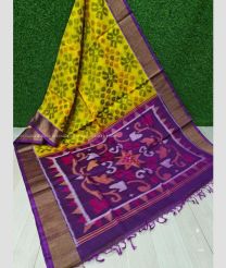 Acid Green and Purple color Ikkat sico handloom saree with all over ikkat design -IKSS0000362